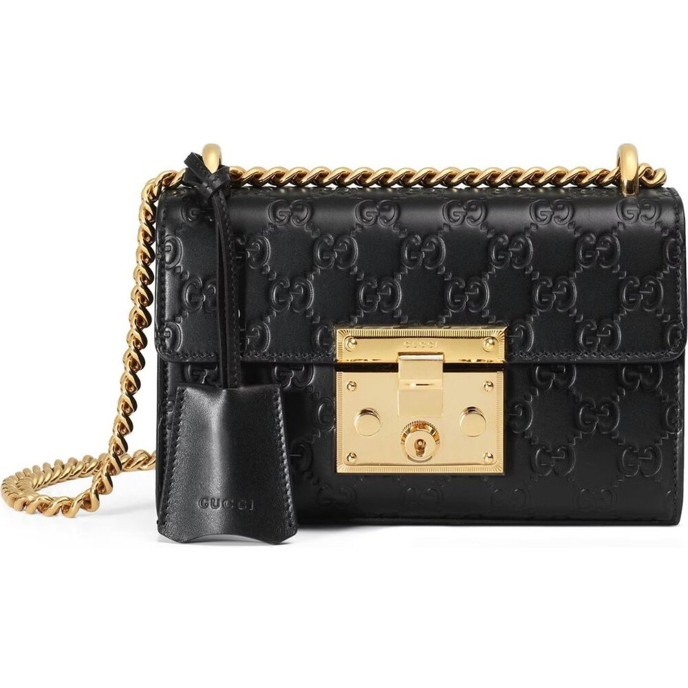 Pre-owned Gucci Guccissima GG Leather Small Padlock Bag Black 409487